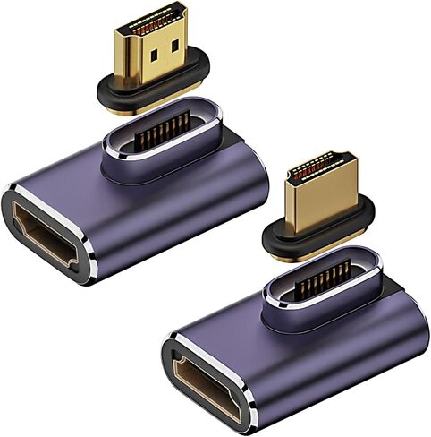 محول مغناطيسي AreMe 8K HDMI 2.1 للزاوية اليمنى (عبوة من قطعتين)، يسار ويمين 90 درجة و270 درجة HDMI ذكر إلى HDMI أنثى موصل موسع من سبائك الألومنيوم in Kuwait