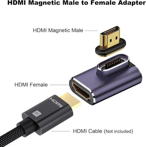 محول مغناطيسي AreMe 8K HDMI 2.1 للزاوية اليمنى (عبوة من قطعتين)، يسار ويمين 90 درجة و270 درجة HDMI ذكر إلى HDMI أنثى موصل موسع من سبائك الألومنيوم in Kuwait