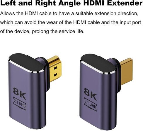 محول مغناطيسي AreMe 8K HDMI 2.1 للزاوية اليمنى (عبوة من قطعتين)، يسار ويمين 90 درجة و270 درجة HDMI ذكر إلى HDMI أنثى موصل موسع من سبائك الألومنيوم in Kuwait