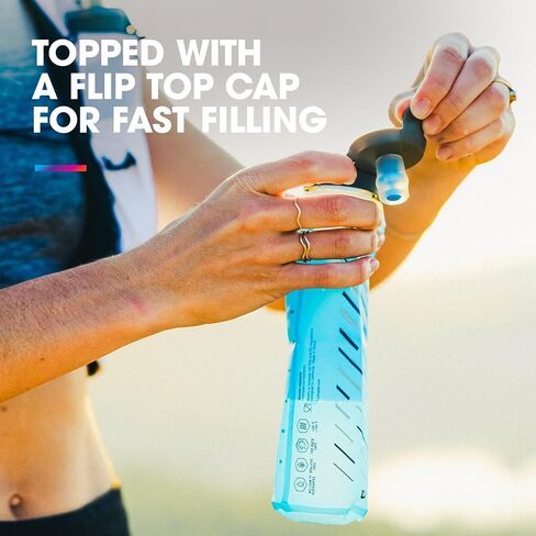 HydraPak UltraFlask Speed ​​500ml 2-Pack - زجاجة مياه ناعمة قابلة للطي لسترات الترطيب وحزم الجري مع غطاء سهل الفتح (500 مل/17 أونصة)، ماليبو أزرق in Kuwait