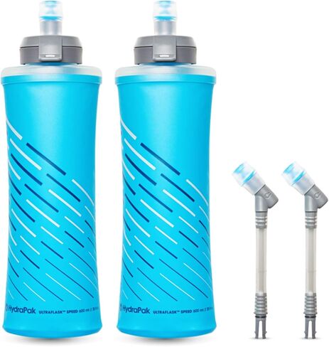 HydraPak UltraFlask Speed ​​500ml 2-Pack - زجاجة مياه ناعمة قابلة للطي لسترات الترطيب وحزم الجري مع غطاء سهل الفتح (500 مل/17 أونصة)، ماليبو أزرق in Kuwait