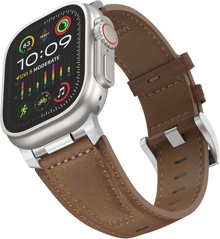 Genuine Leather Band Compatible with Apple Watch Ultra 2/Ultra Band 49mm 46mm 45mm 44mm 42mm for Men, Real Leather Strap with Metal Connectors for iWatch Ultra Series 10 SE 9 8 7 6 5 4 3 in Saudi Arabia