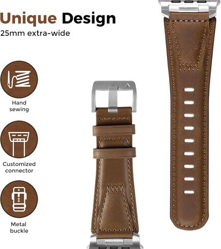 Genuine Leather Band Compatible with Apple Watch Ultra 2/Ultra Band 49mm 46mm 45mm 44mm 42mm for Men, Real Leather Strap with Metal Connectors for iWatch Ultra Series 10 SE 9 8 7 6 5 4 3 in Saudi Arabia