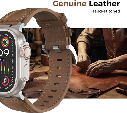 Genuine Leather Band Compatible with Apple Watch Ultra 2/Ultra Band 49mm 46mm 45mm 44mm 42mm for Men, Real Leather Strap with Metal Connectors for iWatch Ultra Series 10 SE 9 8 7 6 5 4 3 in Saudi Arabia