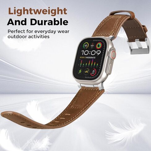 Genuine Leather Band Compatible with Apple Watch Ultra 2/Ultra Band 49mm 46mm 45mm 44mm 42mm for Men, Real Leather Strap with Metal Connectors for iWatch Ultra Series 10 SE 9 8 7 6 5 4 3 in Saudi Arabia