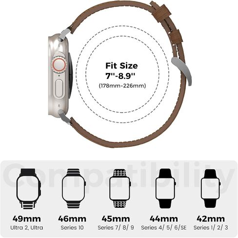 Genuine Leather Band Compatible with Apple Watch Ultra 2/Ultra Band 49mm 46mm 45mm 44mm 42mm for Men, Real Leather Strap with Metal Connectors for iWatch Ultra Series 10 SE 9 8 7 6 5 4 3 in Saudi Arabia
