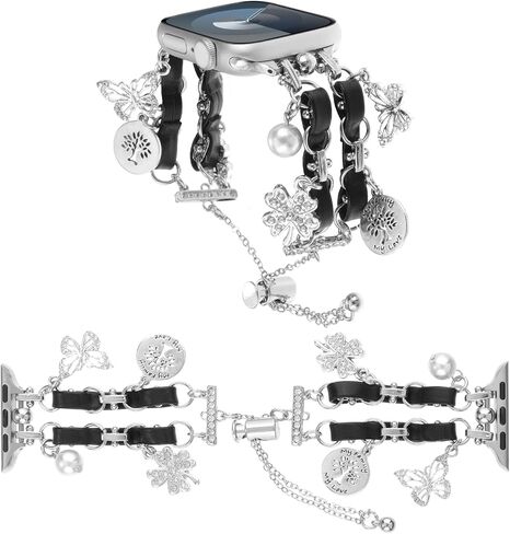 WONMILLE Bracelet Compatible with Apple Watch Band 38mm 40mm 41mm 42mm 44mm 45mm 49mm, Feminine Cute Pendants Dressy iWatch Series 9 8 7 6 5 4 3 2 1 SE Metal Chain Charms for Women in Saudi Arabia