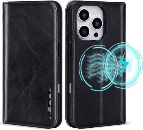 حافظة محفظة جلدية VISOUL لهاتف iPhone 16 Pro Max، محفظة جلدية أصلية غطاء هاتف مغناطيسي قابل للطي مع حامل بطاقات ومسند مقاوم للصدمات مصمم لهاتف iPhone 16 Pro Max 6.9 بوصة - أسود in Saudi Arabia