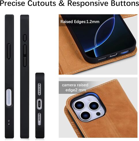 حافظة محفظة جلدية VISOUL لهاتف iPhone 16 Pro Max، محفظة جلدية أصلية غطاء هاتف مغناطيسي قابل للطي مع حامل بطاقات ومسند مقاوم للصدمات مصمم لهاتف iPhone 16 Pro Max 6.9 بوصة - أسود in Saudi Arabia