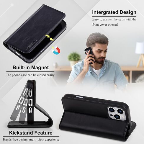 حافظة محفظة جلدية VISOUL لهاتف iPhone 16 Pro Max، محفظة جلدية أصلية غطاء هاتف مغناطيسي قابل للطي مع حامل بطاقات ومسند مقاوم للصدمات مصمم لهاتف iPhone 16 Pro Max 6.9 بوصة - أسود in Saudi Arabia