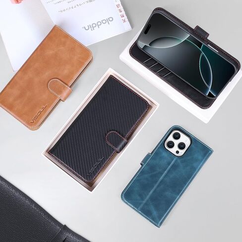 حافظة محفظة جلدية VISOUL لهاتف iPhone 16 Pro Max، محفظة جلدية أصلية غطاء هاتف مغناطيسي قابل للطي مع حامل بطاقات ومسند مقاوم للصدمات مصمم لهاتف iPhone 16 Pro Max 6.9 بوصة - أسود in Saudi Arabia
