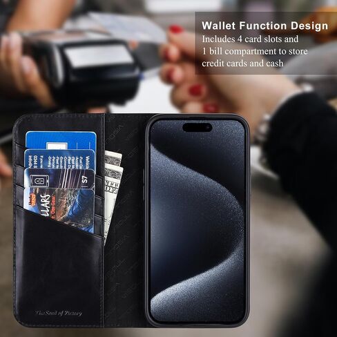 حافظة محفظة جلدية VISOUL لهاتف iPhone 16 Pro Max، محفظة جلدية أصلية غطاء هاتف مغناطيسي قابل للطي مع حامل بطاقات ومسند مقاوم للصدمات مصمم لهاتف iPhone 16 Pro Max 6.9 بوصة - أسود in Saudi Arabia