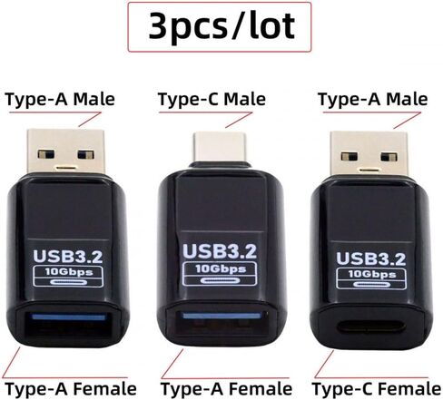 CY Adaptor 3pcs/lot Type-C Smart LED Display USB-C to USB3.2 Type-A Adapter 10Gbps Data Current Voltage Fast Charging Monitoring Display Tester Detector in Saudi Arabia