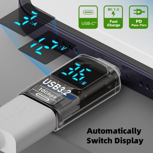 CY Adaptor 3pcs/lot Type-C Smart LED Display USB-C to USB3.2 Type-A Adapter 10Gbps Data Current Voltage Fast Charging Monitoring Display Tester Detector in Saudi Arabia