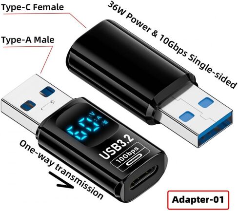 CY Adaptor 3pcs/lot Type-C Smart LED Display USB-C to USB3.2 Type-A Adapter 10Gbps Data Current Voltage Fast Charging Monitoring Display Tester Detector in Saudi Arabia