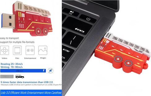 محرك فلاش USB 3.0 سعة 128 جيجابايت، محرك أقراص فلاش كرتوني مبتكر قوي لشاحنة الإطفاء، عصا ذاكرة من مطاط السيليكون، 128 جيجابايت-firetruck3.0 in Kuwait