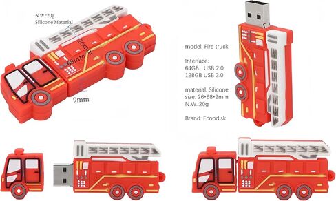 محرك فلاش USB 3.0 سعة 128 جيجابايت، محرك أقراص فلاش كرتوني مبتكر قوي لشاحنة الإطفاء، عصا ذاكرة من مطاط السيليكون، 128 جيجابايت-firetruck3.0 in Kuwait