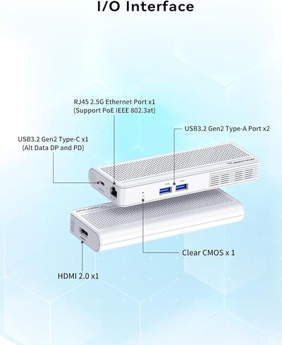 MINISFORUM S100 Mini PC Stick، Intel 12th Gen Alder Lake- N100، ذاكرة الوصول العشوائي LPDDR5 بسعة 8 جيجابايت، UFS2.1 128 جيجابايت، شاشة مزدوجة 4K، إيثرنت 2.5 جيجا، دعم PoE، 2xUSB A، 1 x USB-C، كمبيوتر شخصي للأعمال لحل اللافتات in Kuwait