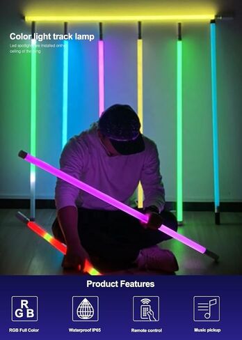 4-Pack GamerDens 360 RGB LED 4ft Tube Light Wireless Smart WiFi Rechargeable for Photo Video Studio Gaming Streaming Decor with Music Sync (Black) in Saudi Arabia