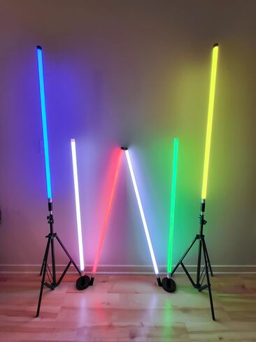 4-Pack GamerDens 360 RGB LED 4ft Tube Light Wireless Smart WiFi Rechargeable for Photo Video Studio Gaming Streaming Decor with Music Sync (Black) in Saudi Arabia