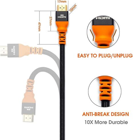 8K HDMI Cable [16FT], HDMI 2.1 Cord 48Gbps Compatible with Apple TV, Roku,Samsung QLED, Monitor, Projector in Saudi Arabia