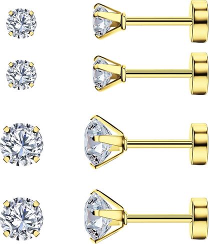 Smilebelle 2 Pairs Titanium Screw Back Earrings, Black Mens Stud Earrings Hypoallergenic Titanium Flat Back Earrings for Women 6mm Rainbow Cubic Zirconia Studs Cartilage Piercing Twist Grad Jewelry in Saudi Arabia
