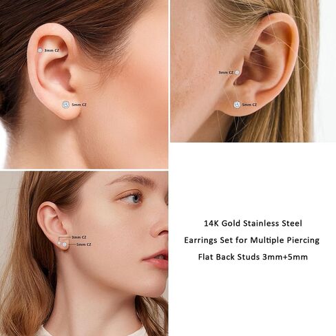 Smilebelle 2 Pairs Titanium Screw Back Earrings, Black Mens Stud Earrings Hypoallergenic Titanium Flat Back Earrings for Women 6mm Rainbow Cubic Zirconia Studs Cartilage Piercing Twist Grad Jewelry in Saudi Arabia