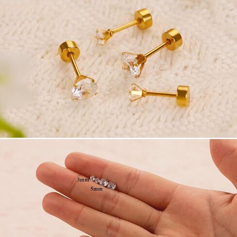 Smilebelle 2 Pairs Titanium Screw Back Earrings, Black Mens Stud Earrings Hypoallergenic Titanium Flat Back Earrings for Women 6mm Rainbow Cubic Zirconia Studs Cartilage Piercing Twist Grad Jewelry in Saudi Arabia