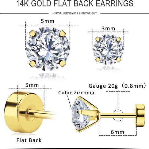 Smilebelle 2 Pairs Titanium Screw Back Earrings, Black Mens Stud Earrings Hypoallergenic Titanium Flat Back Earrings for Women 6mm Rainbow Cubic Zirconia Studs Cartilage Piercing Twist Grad Jewelry in Saudi Arabia