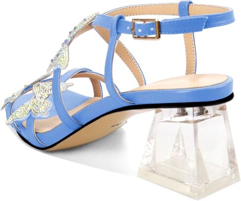 Joseywade Butterfly Heels Heeled Sandals Rhinestone Crystal Butterflies Heels Open Toe Clear low Block Heels 2 Inch Women's Ankle Strap Shoes in Kuwait