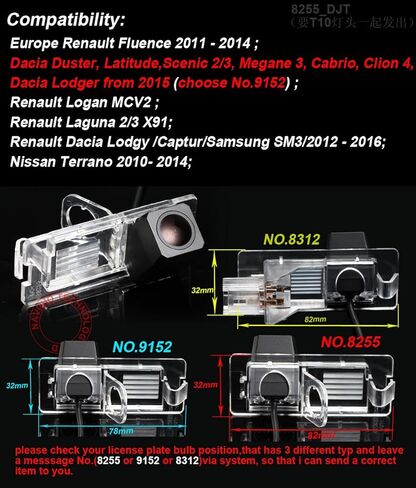 HD Color CCD Waterproof Vehicle Car Rear View Backup Camera, 170° Viewing Angle Reversing Camera for Europe Renault Fluence 2011-2014 Dacia Duster,Master Latitude (NO.1 HD Camera Model 8255) in Saudi Arabia