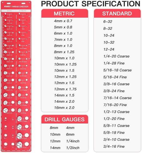 Nut and Bolt Thread Checker 44 PCS Nut and Bolt Size Gauge 23 Inch & 21 Metric Individually Assembled Thread Gauge Portable Bolt and Nut Identifier Gauge Box in Saudi Arabia
