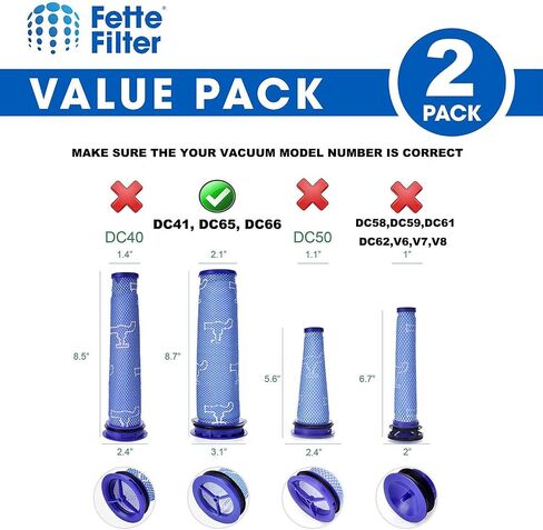 فلتر Fette - مرشحات مكنسة كهربائية HEPA Post Filter ومرشحات مسبقة متوافقة مع مكنسة كهربائية Dyson DC41، DC65، DC66، مقارنة بالجزء #920769-01 و#920640-01 (عبوة من قطعتين) in Saudi Arabia
