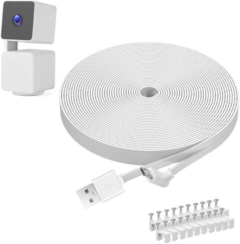 2 Pack 40FT Power Extension Cable Compatible with WYZE Cam Pan V3, 90 Degree L-Shaped Flat Micro USB Extension Charging Cord for WYZE Cam Pan V3 (White) in Saudi Arabia