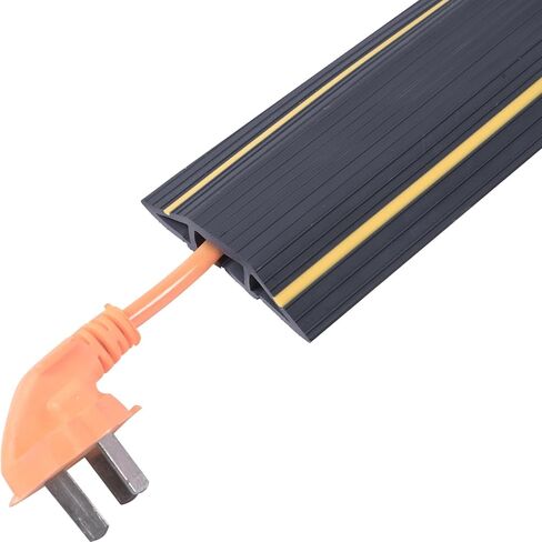 6' Feet/Roll PVC Floor Cord Protector, 72" inch Cord Hider, Black Yellow Soft Cable Cord Cover, for Wires on Floor & Wall, Easy Set up Cable Cover Cable Management Kit (3-Channel) in Saudi Arabia