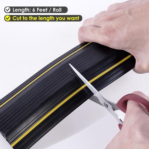 6' Feet/Roll PVC Floor Cord Protector, 72" inch Cord Hider, Black Yellow Soft Cable Cord Cover, for Wires on Floor & Wall, Easy Set up Cable Cover Cable Management Kit (3-Channel) in Saudi Arabia