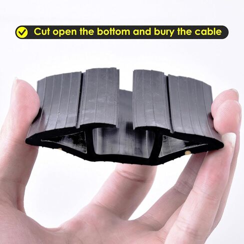 6' Feet/Roll PVC Floor Cord Protector, 72" inch Cord Hider, Black Yellow Soft Cable Cord Cover, for Wires on Floor & Wall, Easy Set up Cable Cover Cable Management Kit (3-Channel) in Saudi Arabia