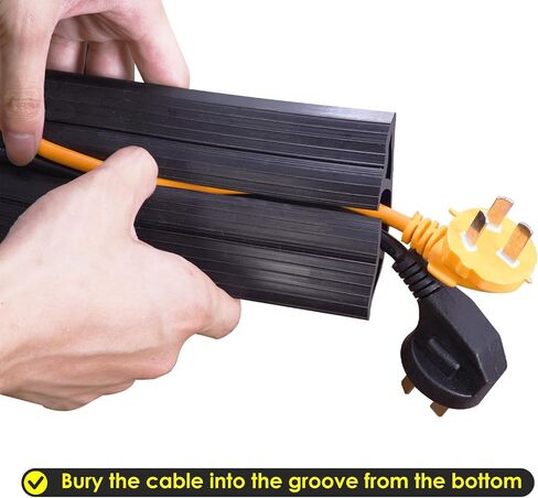6' Feet/Roll PVC Floor Cord Protector, 72" inch Cord Hider, Black Yellow Soft Cable Cord Cover, for Wires on Floor & Wall, Easy Set up Cable Cover Cable Management Kit (3-Channel) in Saudi Arabia
