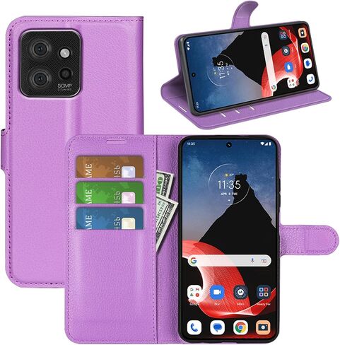 حافظة قلابة لهاتف Motorola ThinkPhone Wallet من جلد البولي يوريثان حافظة حماية مغناطيسية للهاتف المحمول لهاتف Moto Think Phone 5G Folio Book Cover مع حامل (أرجواني) in Kuwait