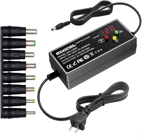 Universal AC/DC Power Supply, 5-24V 60W Universal Power Adapter with 8 Tips,100-240V AC to DC 5V 9V 12V 15V 18V 20V 21V 24V 3A Max,Switching Power Supply Transformer, Universal Charger for All Devices in Saudi Arabia