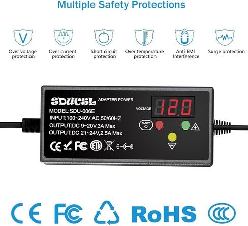 Universal AC/DC Power Supply, 5-24V 60W Universal Power Adapter with 8 Tips,100-240V AC to DC 5V 9V 12V 15V 18V 20V 21V 24V 3A Max,Switching Power Supply Transformer, Universal Charger for All Devices in Saudi Arabia
