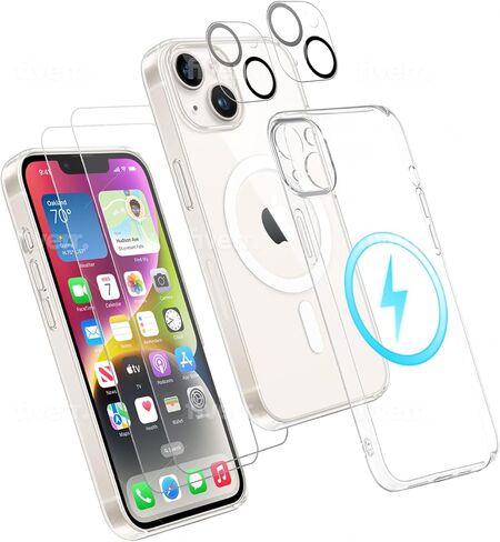 غطاء هاتف كومبو 5 في 1، حافظة مغناطيسية شفافة، (متوافق مع iPhone 15Pro Max)، غير أصفر اللون مع شاشتين و2 واقيات عدسة الكاميرا - الحماية والأناقة القصوى in Saudi Arabia