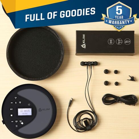 KLIM Discover Wood + مشغل أقراص مضغوطة محمول Walkman مع بطارية طويلة الأمد + جديد + مع سماعات رأس + راديو FM + مشغل أقراص مضغوطة MP3 متوافق + بطاقة SD وجهاز إرسال FM وبلوتوث + مثالي للسيارات in Kuwait