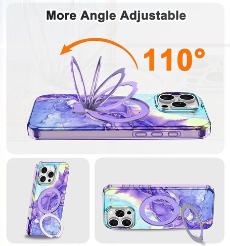 Lamcase for iPhone 16 Pro Case with Magnetic Invisible Ring Stand [Compatible with MagSafe], Full Body Rugged Slim Women Men Girl Shockproof Marble Pattern Design Case, Violet in Saudi Arabia