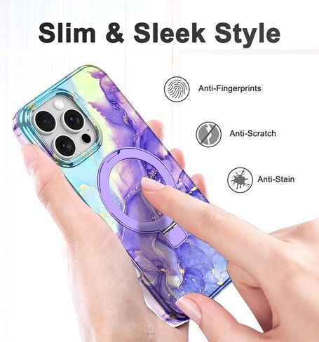 Lamcase for iPhone 16 Pro Case with Magnetic Invisible Ring Stand [Compatible with MagSafe], Full Body Rugged Slim Women Men Girl Shockproof Marble Pattern Design Case, Violet in Saudi Arabia