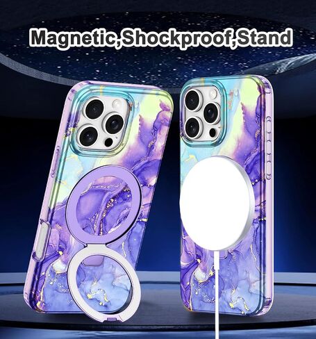 Lamcase for iPhone 16 Pro Case with Magnetic Invisible Ring Stand [Compatible with MagSafe], Full Body Rugged Slim Women Men Girl Shockproof Marble Pattern Design Case, Violet in Saudi Arabia