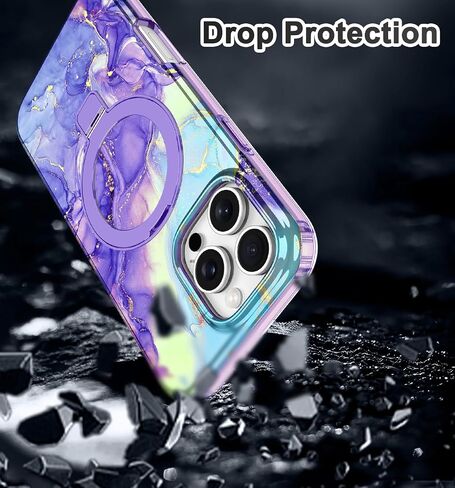 Lamcase for iPhone 16 Pro Case with Magnetic Invisible Ring Stand [Compatible with MagSafe], Full Body Rugged Slim Women Men Girl Shockproof Marble Pattern Design Case, Violet in Saudi Arabia