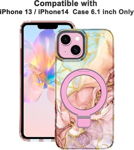 Lamcase for iPhone 16 Pro Case with Magnetic Invisible Ring Stand [Compatible with MagSafe], Full Body Rugged Slim Women Men Girl Shockproof Marble Pattern Design Case, Violet in Saudi Arabia