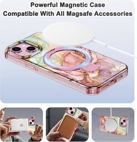 Lamcase for iPhone 16 Pro Case with Magnetic Invisible Ring Stand [Compatible with MagSafe], Full Body Rugged Slim Women Men Girl Shockproof Marble Pattern Design Case, Violet in Saudi Arabia