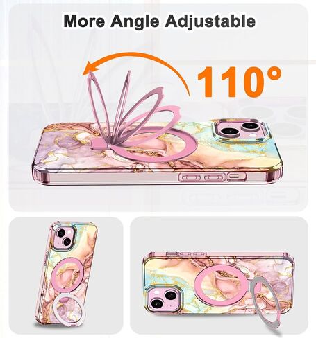 Lamcase for iPhone 16 Pro Case with Magnetic Invisible Ring Stand [Compatible with MagSafe], Full Body Rugged Slim Women Men Girl Shockproof Marble Pattern Design Case, Violet in Saudi Arabia